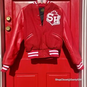 Women's Red Varsity Jacket with SH Emblem